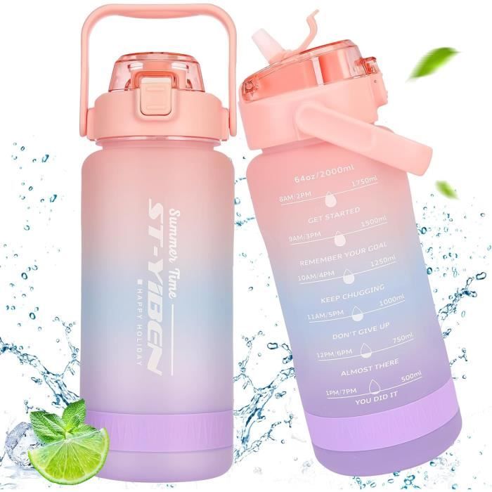Gourde Sport 1.5L Avec Paille - Sans BPA, étanche, Indicateur Temps - Pour école, Bureau, Gym, Randonnée