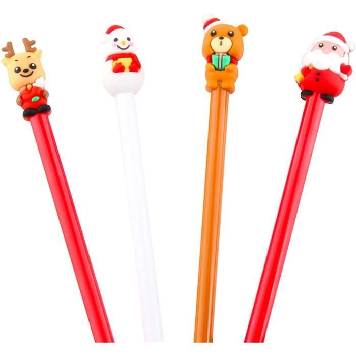 Lot de 3 stylos à encre gel lumineux de Noël, fournitures scolaires pour filles et garçons, arbre, bonhomme de neige et Père Noël