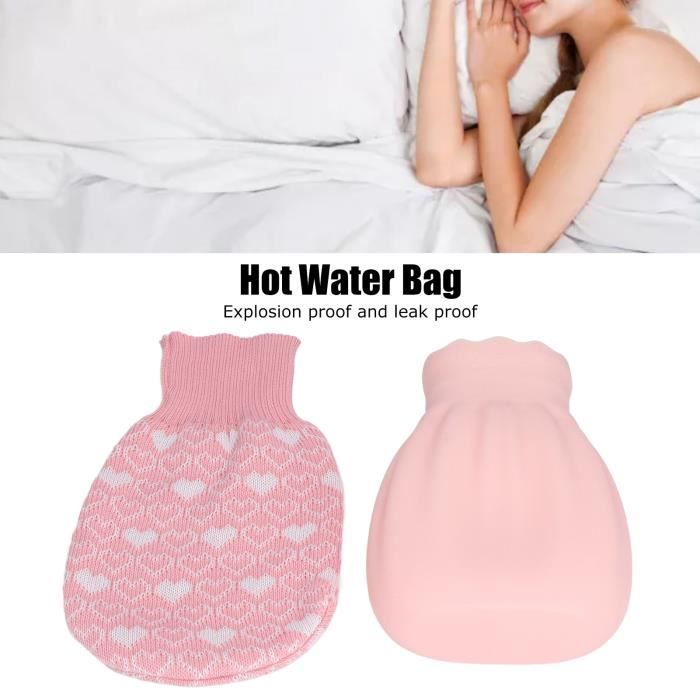 Alvinlite Sac à Eau Chaude En Silicone Sac à Eau Chaude Avec Couvercle Tricoté, Petite Bouteille D'eau Chauffante Chauffe-Pieds Portable Pour Enfants, Femmes, Soulagement De La Douleur 550 ML(Bleu