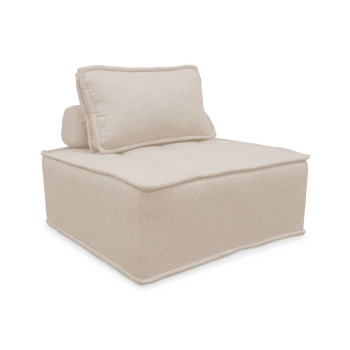 Chauffeuse pour canapé modulable tissu capitonné crème avec un coussin