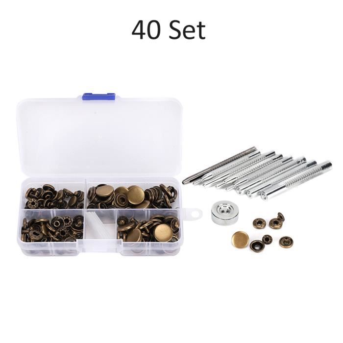 Lot 120 Boutons Pression 10mm Cuir - 6 Couleurs, Outils Installation, Marteau Caoutchouc Inclus