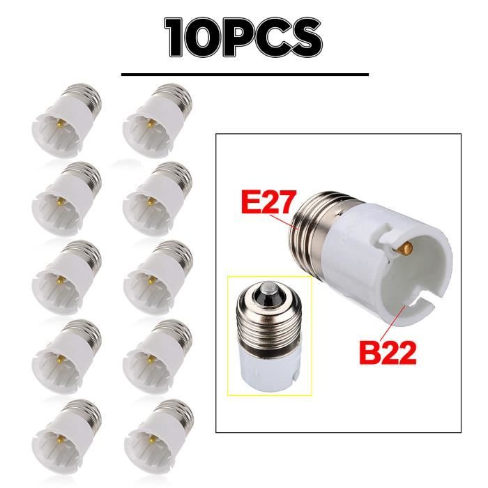 Lot 10 B22-E27 Socket Adaptateur Douille Culot Bases E27 A B22 Pour Ampoule  Lampe - Cdiscount Maison