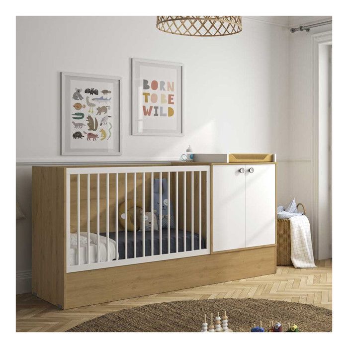 lit combiné évolutif pour bébé/enfant - diverti - tousmesmeubles - marron - l 194 x l 66 x h 108 cm