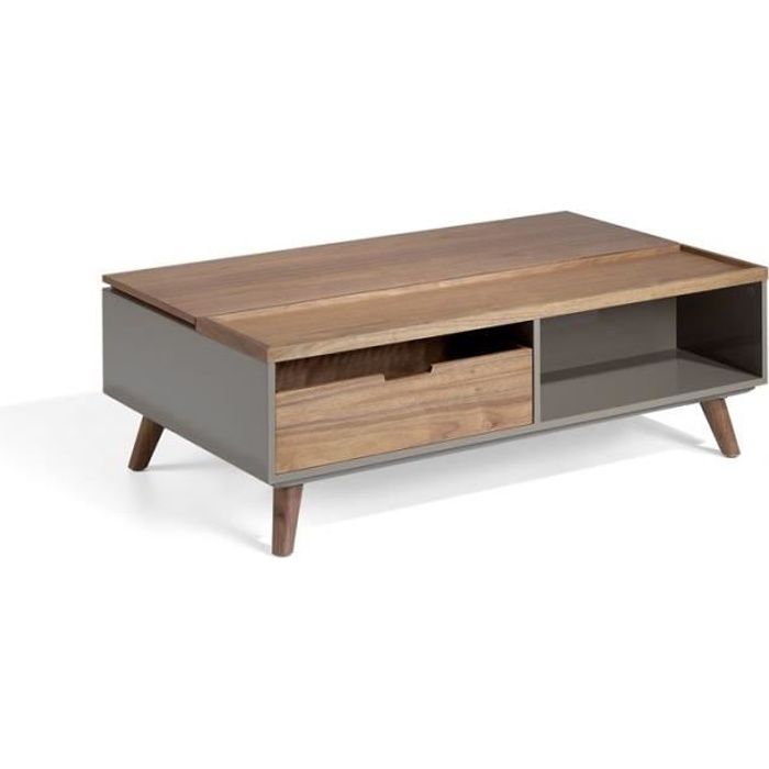 Table Basse Relevable 1 Tiroir Noyer Laque Moka Ambes L 120