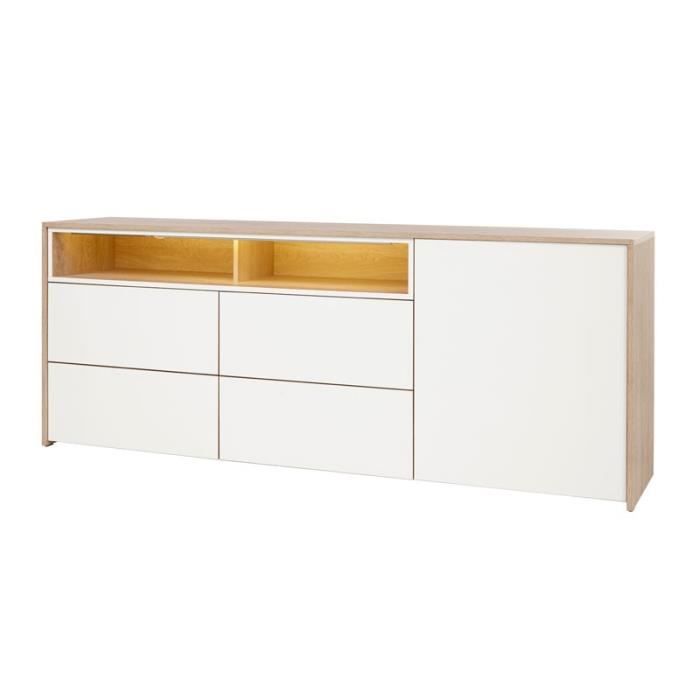 Buffet 1 porte 4 tiroirs 2 niches à LEDs BROOME L 220 x l 46 x H 85