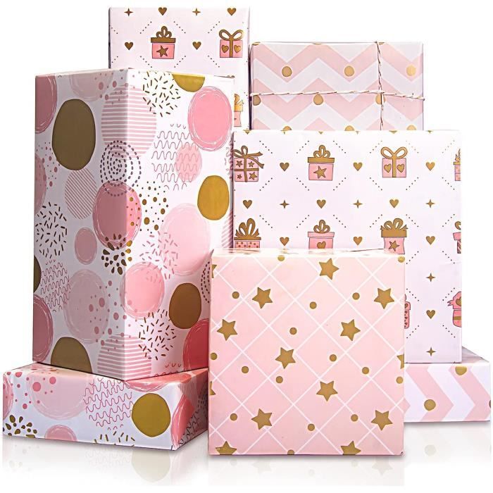 Papier Cadeau Anniversaire,Papier Emballage Cadeau Anniversaire Set,papier  Anniversaire d'emballage avec Ruban&Autocollant,Papier Cadeaux Rose pour  Anniversaire,Recyclé Papier Cadeau pour Filles Femme : : Cuisine  et Maison
