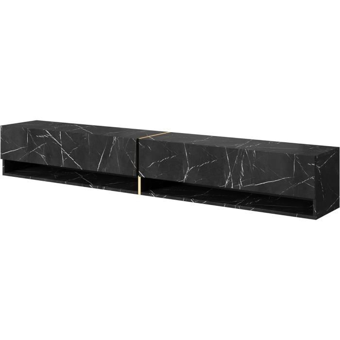 Meuble TV 140cm Selsey MIRRGO Marbre Blanc Avec Insert Doré - Rangement Moderne Salon
