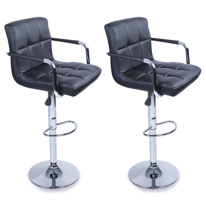 TRESKO Lot de 2 Tabourets de bar NOIR avec dossier accoudoir