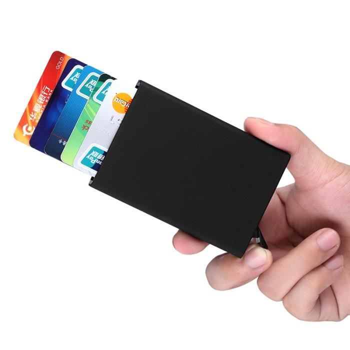 Porte-cartes En Aluminium Anti-RFID - Lot De 2 (bleu/noir) - 6 Emplacements - Protection Des Cartes Bancaires