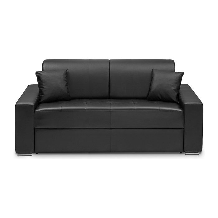 Canapé 3 places convertible express en simili - Noir - Couchage à lattes larges 140 cm - Matelas 18 cm EMIR