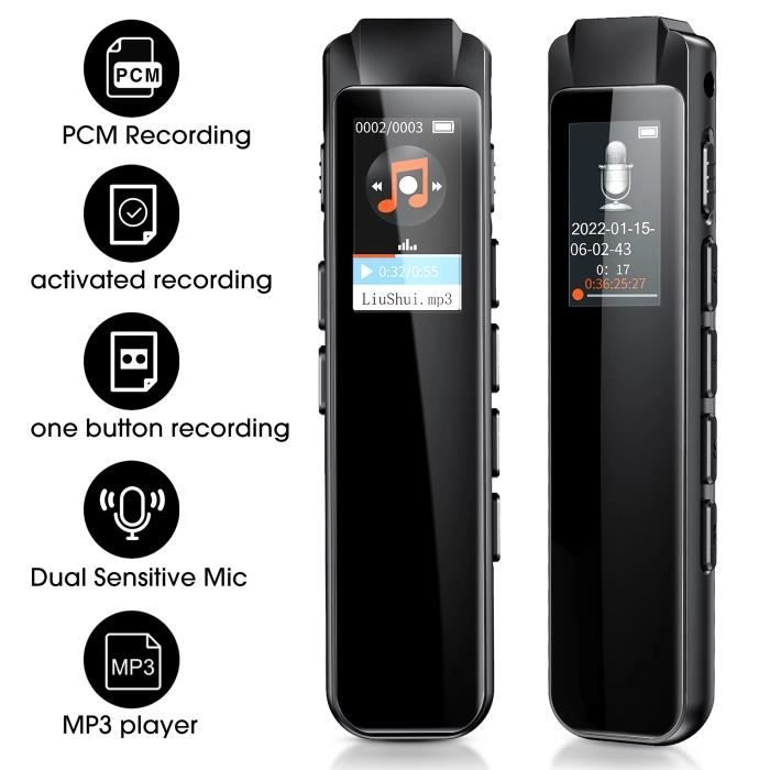 Dictaphones Enregistreur Vocal Numérique Enregistreur Audio avec Fonction de MP3 denregistrement à une touche Adapté aux Réunio