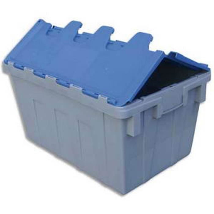 Bac de rangement avec couvercle en plastique - 50 L - bleu minéral
