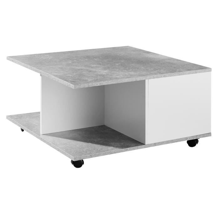 table basse - wohnling - gris - 70 x 70 x 36,5 cm - avec roulettes