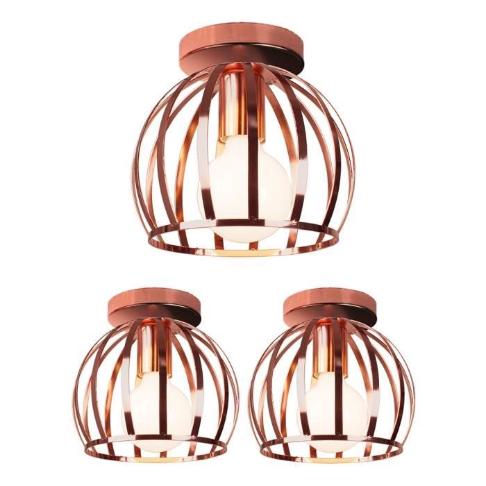 UNI 3 Pack Lampe de Plafond Industrielle E27 Plafonnier Lustre Suspension Luminaire Metal Or Rose