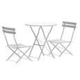 Ensemble table chaise de jardin - YYIXING - Table Ronde dim. Ø60 x 71Hcm+2 chaises pliantes - Blanc - Acier-1