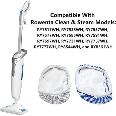 6 Lingettes Microfibre Pour Balai Vapeur Rowenta - Lavables - Compatibles Clean & Steam (Gris/Bleu)