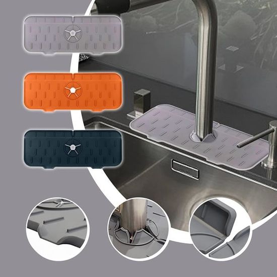 Tapis De Robinet En Silicone - 61x14.4 Cm - Anti-éclaboussures évier Cuisine/salle De Bain - Absorbant, Séchage Ustensiles - Gris