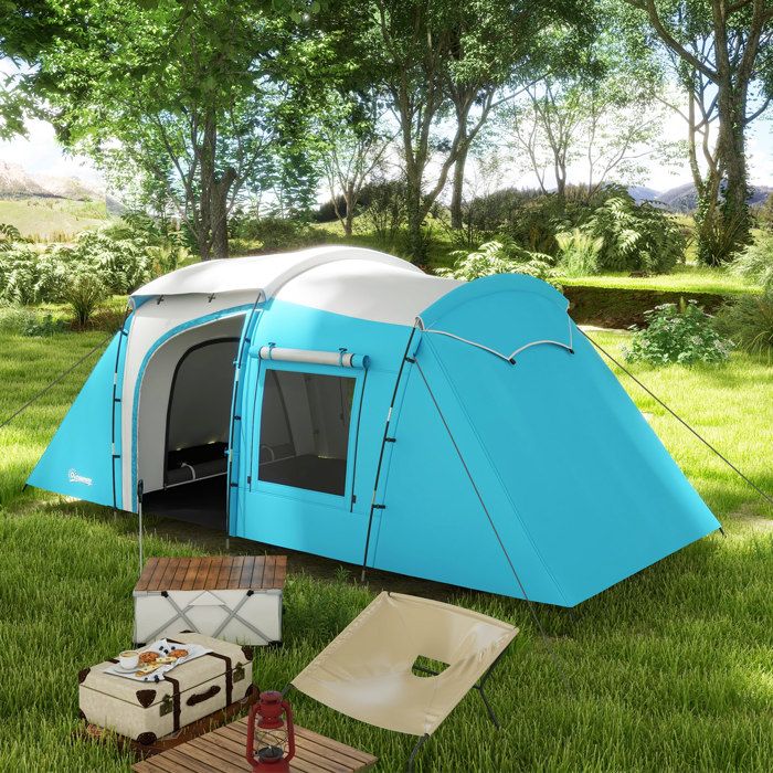 Outsunny Tente De Camping Familiale 3-4 Personnes Double Toit 3000mm - Tunnel Légère Étanchéité, 390x315x188 Cm Avec Sac Transport