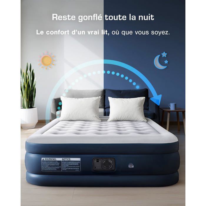 Matelas gonflable Outsunny 2 personnes avec pompe électrique intégrée