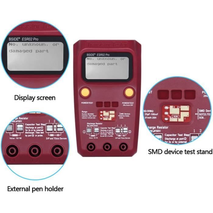 Testeur De Composants SMD BSIDE ESR02PRO – Transistor, Diode, Triode, Capacité, ESR