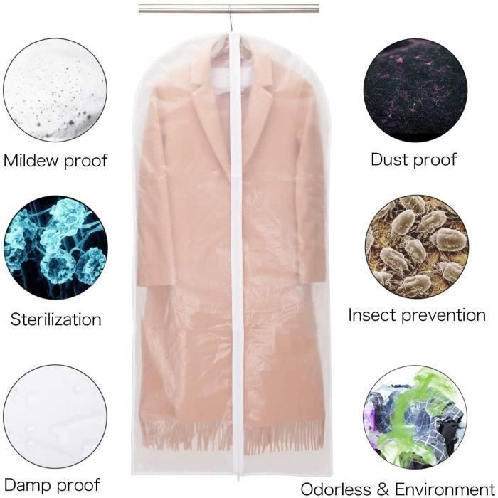12PCS Housses De Vêtements Avec Zip - Anti Poussière Étanche, Protection Transparente Pour Costumes Et Manteaux