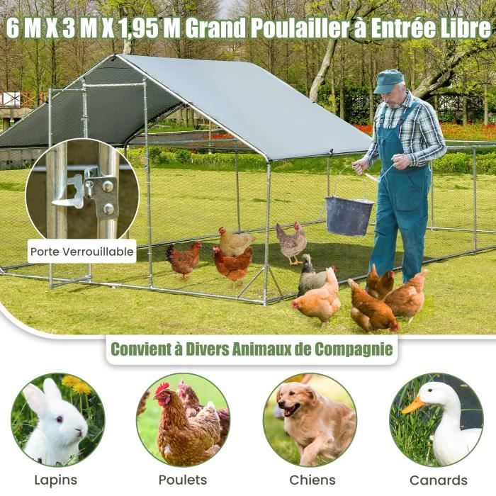 Enclos Poulailler En Métal Galvanisé 380x280 Cm – Couverture En Tissu Incluse