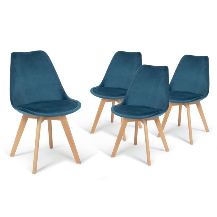 Lot de 4 chaises scandinaves SARA motifs patchworks bleus - IDMARKET - Bois  - Tissu - Bleu - Moderne - Intérieur - Cdiscount Maison