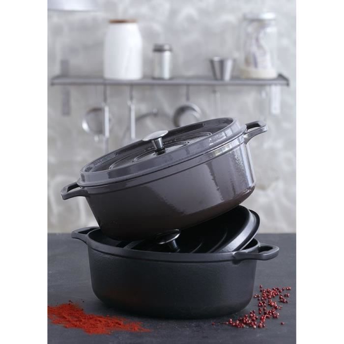 Mijoteuse Cocotte Ovale Fonte émaillée INVICTA Rouge Rubis D29
