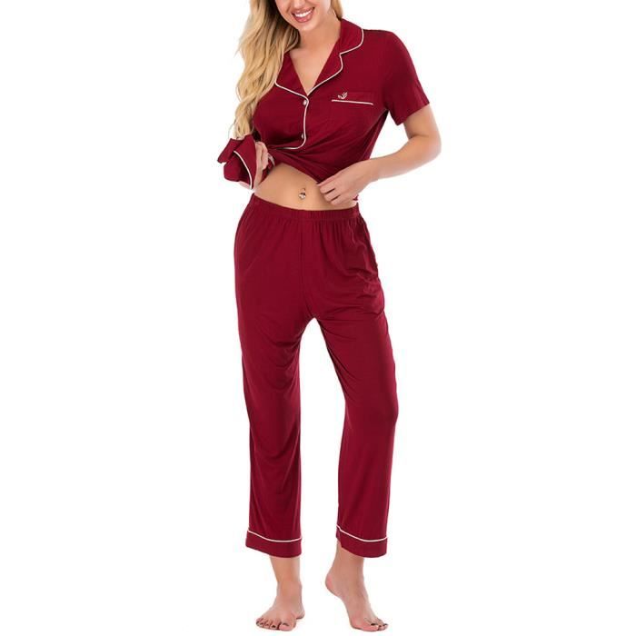 Ensemble de Pyjama Pour Femme Chemise Col V a Manches Courtes Et Pantalon Vetements de Nuit 2 Pieces Vin rouge S Vin rouge Cdiscount Pret a Porter
