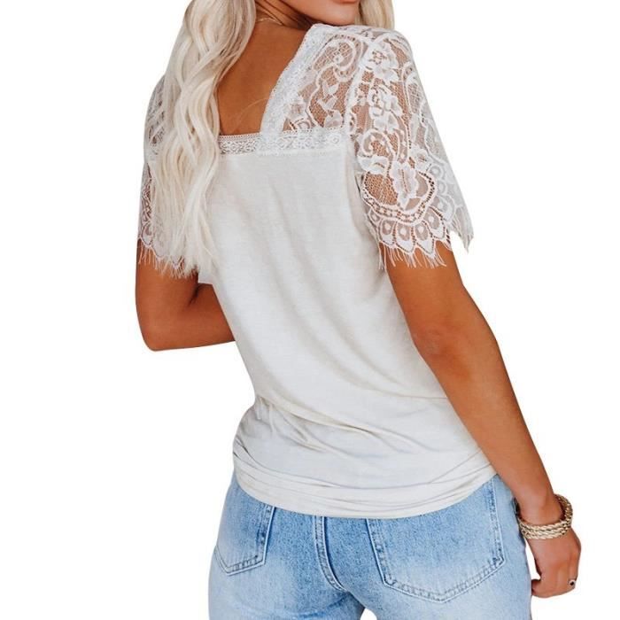 Top Femme Selente #Fashionista - Noir Avec Dentelle, Viscose/Coton, Tailles S à 3XL, Fabriqué En UE