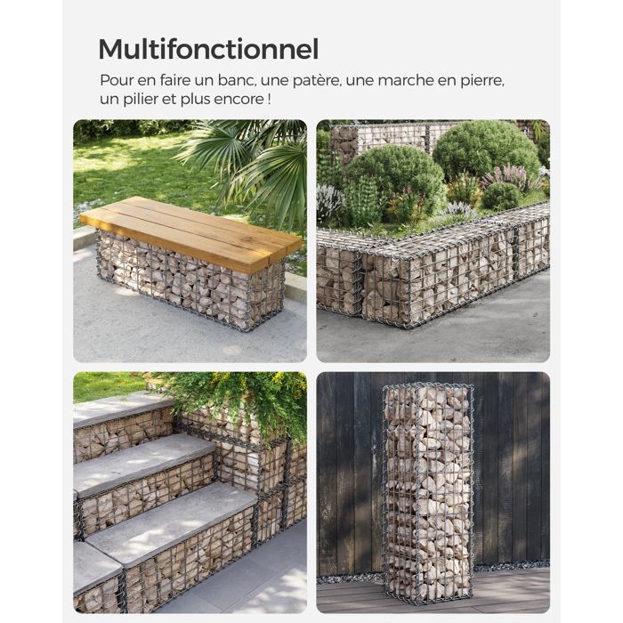 Lot De 2 Paniers Gabion Acier Galvanisé 30x30x40 Cm - Clôture Et Décoration Extérieure