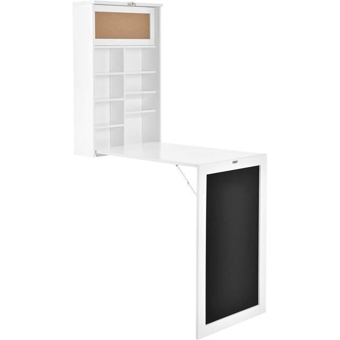 Table Murale Pliable Bureau Rabattable MDF Gris Foncé 156x50x91,5 Cm - Espace Gain Avec Tableau Liège Et Craie