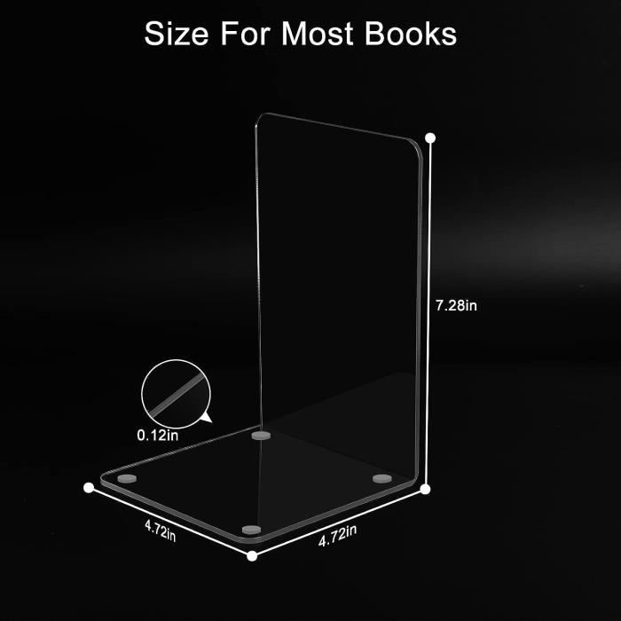 Lot De 4 Serre-Livres En Acrylique Transparent - Antidérapants, Robustes Et Élégants Pour Bibliothèque, Bureau Et Maison