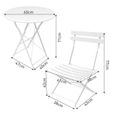 Ensemble table chaise de jardin - YYIXING - Table Ronde dim. Ø60 x 71Hcm+2 chaises pliantes - Blanc - Acier-2