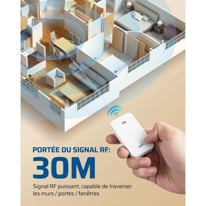 DEWENWILS Prese radio con telecomando, plug in on/off, set di prese radio, 16 A, 3680 W, interruttore della luce espandibile per decorazioni festive, raggio di 30 m, preprogrammato, set da 5 pezzi