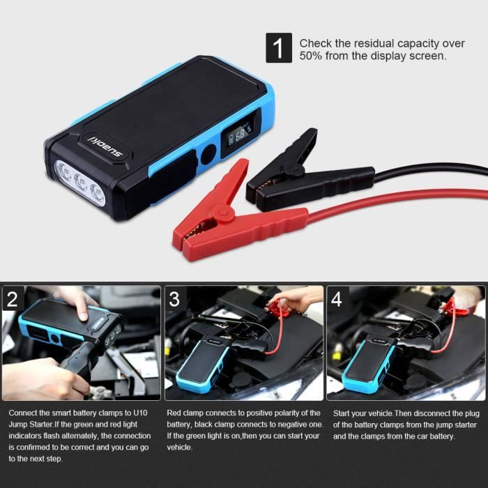 Suaoki U10 Jump Starter Booster Batterie Portable Voiture 20000mAh 800A Batterie avec USB Power Bank et LED Bleu Cdiscount Bricolage