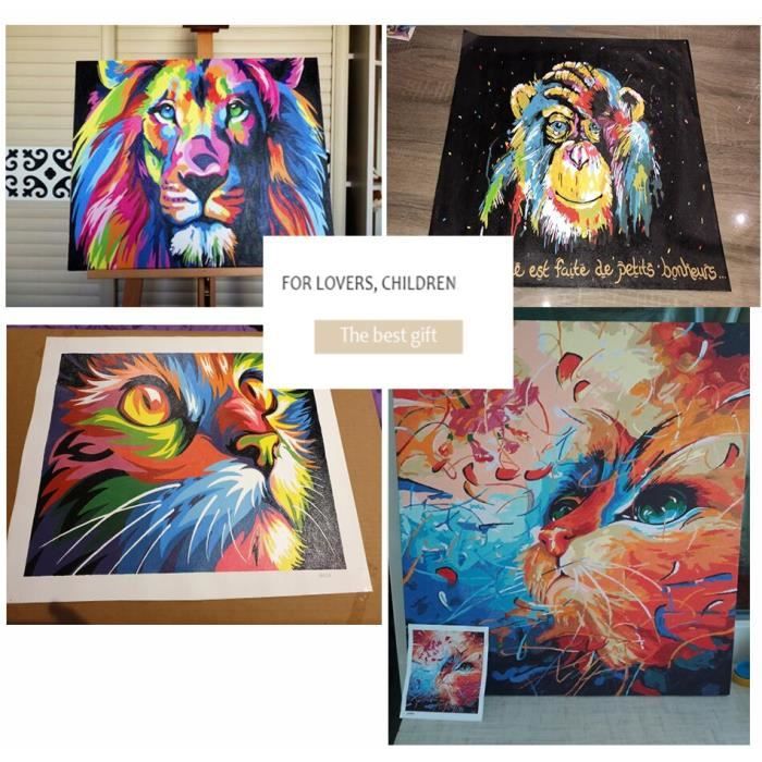 GHHKUD Lot De 4 Peintures Par Numéros – Animaux – 20x20 Cm Avec Cadre – Pour Enfants Et Adultes Débutants – Acrylique Non Toxique