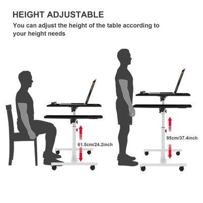 Table De Lit A Roulette Bureau Debout Mobile - Table Lit Roulettes - Hauteur Ajustable 61-96 Cm - 60x40 Cm Table De Lit Pour Ordinateur Portable