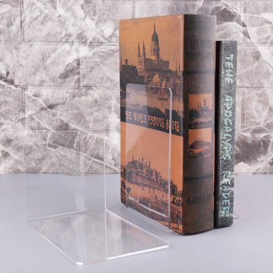 MaxGear Serre-livres en acrylique transparent pour étagères, serre-livres décoratifs antidérapants et résistants (2 paires/4 pièces, grand