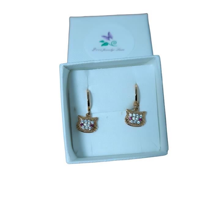 Boucles D'oreilles Chat Or Rose - Cristal De Verre Rose Et Strass - 1,6 X 0,9 Cm - Bijou Fantaisie élégant Et Mignon