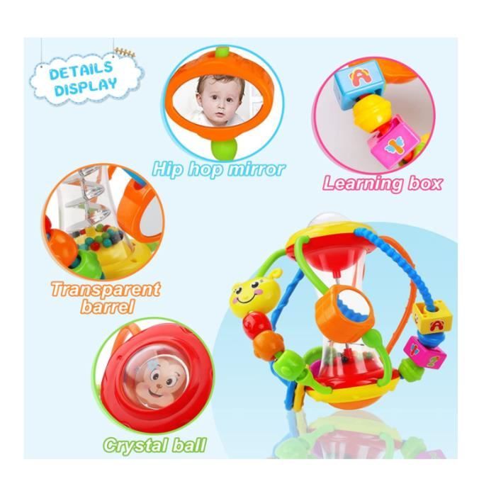 Jouets pour bébés 0-6 mois - Jouets pour bébés 6 à 12 mois Hochets avec  perles de spinner miroir, jouets pour bébé ballon d'activité, shaker,  hochet pour bébé fille garçon ne