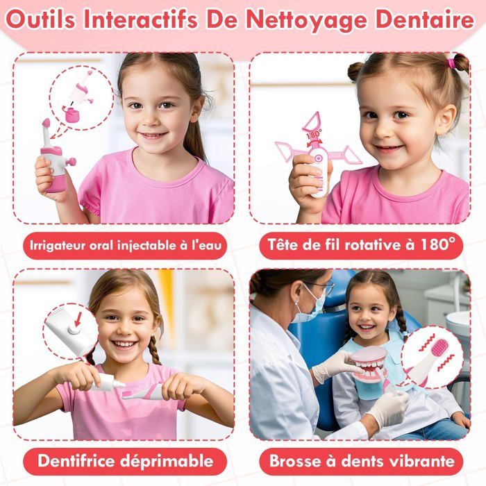 Znnhnn Costume Complet Docteur Pour Enfants 5-6 Ans - Ensemble 9 Pièces Rose Avec Blouse, Stéthoscope Et Trousse