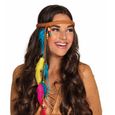 Bandeau de tête Hippie - Femme - Blanc - Perles et plumes colorées-0