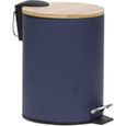 Poubelle design avec couvercle en bambou - Bleu/Bambou - Petit format - 2.5L - Salle de bain - WC - Cuisine - Bureau - Poubelle-0