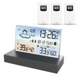 3 capteurs blancs - Horloge météo numérique en verre transparent avec capteur, station météo sans fil, prévis-0