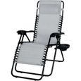 Chaise longue de jardin inclinable Chaise pliable avec porte-gobelet appui-tête Fauteuil relax Transat jardin gris-0