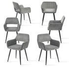 MEUBLES COSY Lot de 6 fauteuils de salle à manger scandinaves avec accoudoirs en velours côtelé gris - CROMWELL