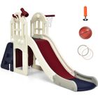 DREAMADE Toboggan Enfant 6 en 1 Glisse de 140CM avec Escalade Panier de Basket, Jeu plain Air pour Enfant 3-8 Ans, Bleu