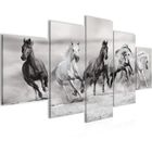 Tableau Décoration Murale 200x100 cm Runa art 014151c Chevaux - 5 Panneaux Deco Toile Prêt à Accrocher - Gris