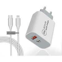 20W Chargeur Rapide iPhone 2 Ports USB C & A avec 1m Câble MFi USB C vers Lightning Chargeur Secteur Mural Quick Charge 3.0 Co[938]